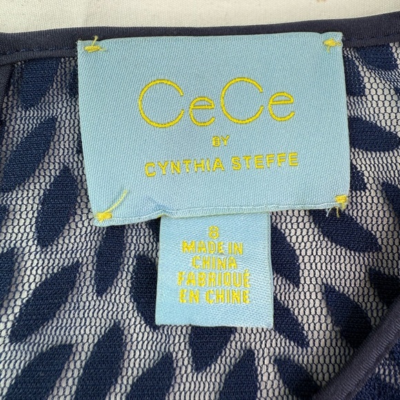 CeCe By Cynthia Steffe Pleated Lace Overlay Blue Dress Size 8 - Picture 4 of 9